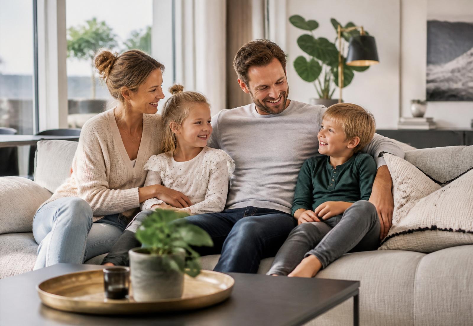 Familie im Wohnzimmer